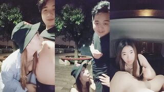 胆子真大啊，晚上风骚的少妇为了满足狼友，在户外露出口交，舔胸，回到车里深喉啪啪车震，淫荡刺激